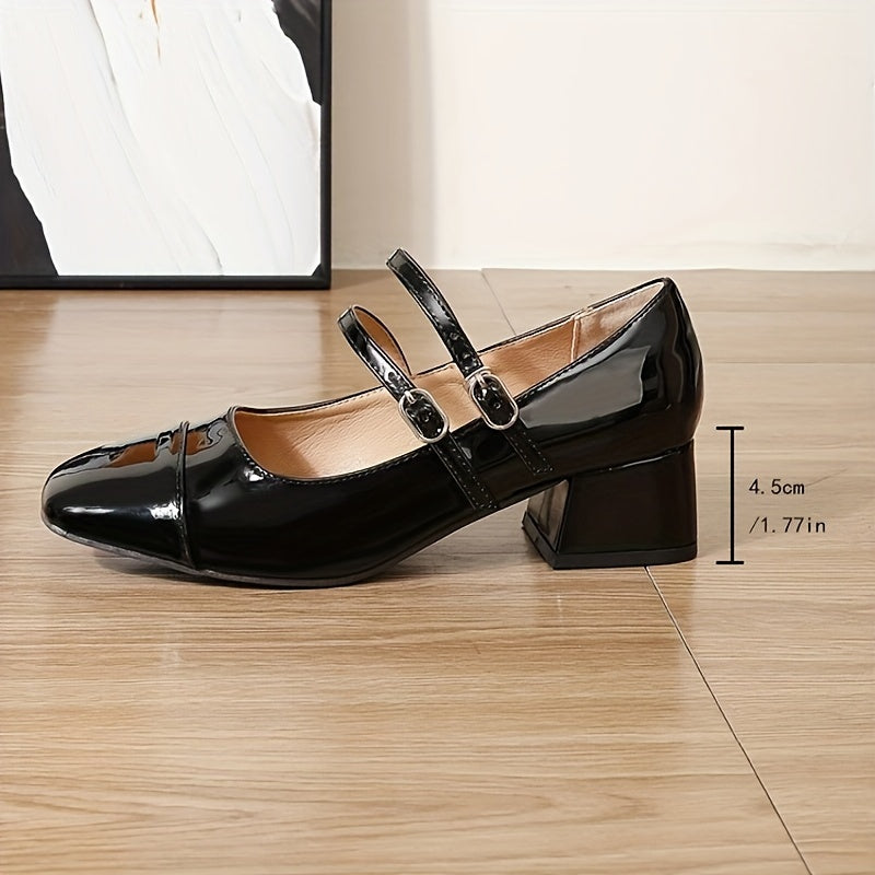 Elena | Elegant women's pumps with a square toe and a thick heel