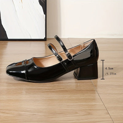 Elena | Elegant women's pumps with a square toe and a thick heel