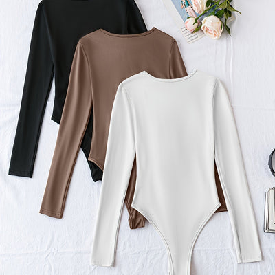 Nina | Set van 3 casual bodysuits met lange mouw en ronde hals