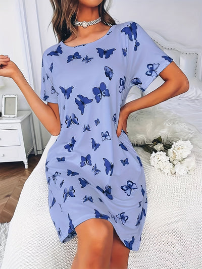 Lotte | Casual nightgown with butterfly print and short sleeves
