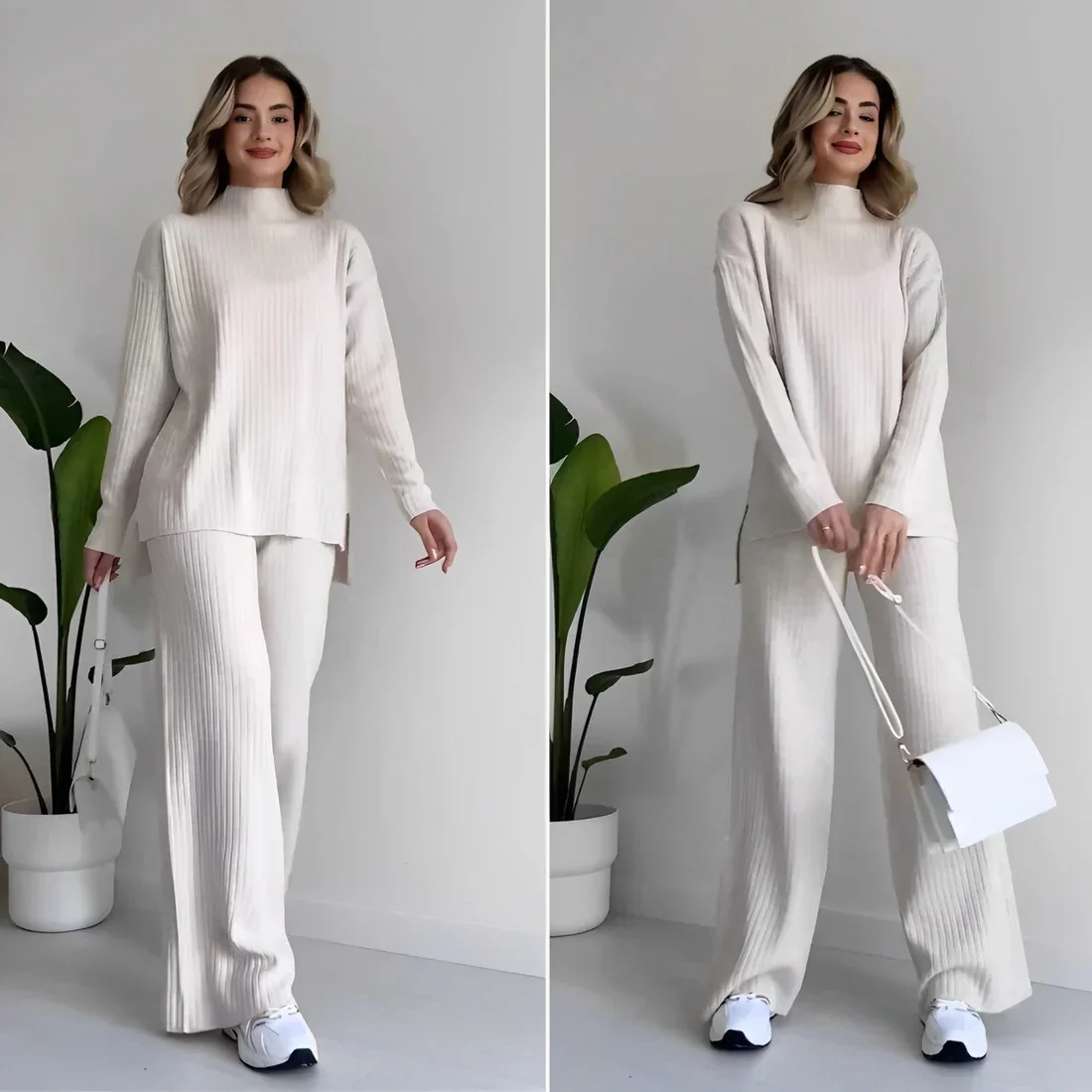 Ribbed Wide Leg Lounge Set – Two-Piece Comfort Suit