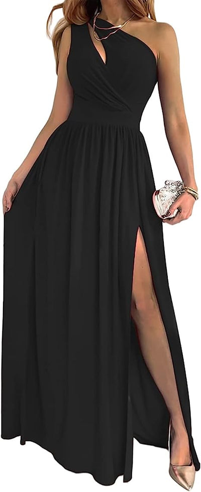 Lucille - elegant jurk met split en één schouder
