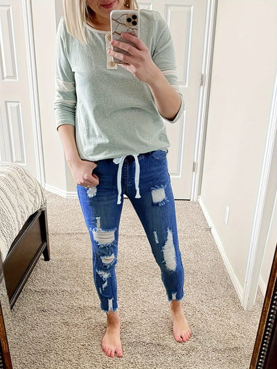 Emma | Casual gescheurde dames jeans met trekkoord en stretch