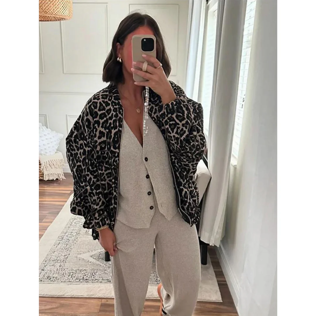 Dames bomberjack – Luipaardprint met ritssluiting