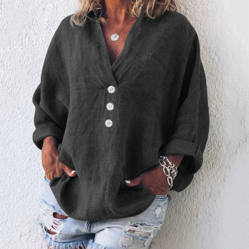 Dames blouse van linnenmix – Casual oversized model met knoopsluiting
