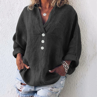 Dames blouse van linnenmix – Casual oversized model met knoopsluiting
