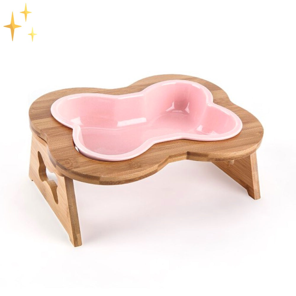 Ceramic Dog Food Bowl with Wooden Stand - BoneFeast