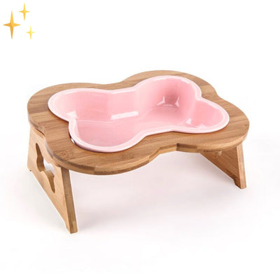 Ceramic Dog Food Bowl with Wooden Stand - BoneFeast