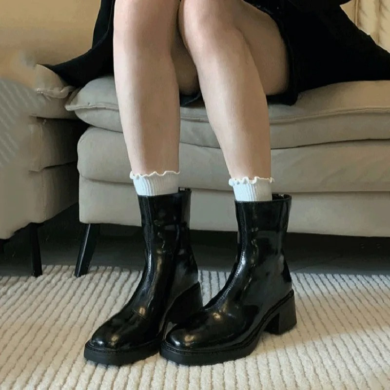 Women's square toe block heel ankle boots