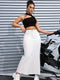 Lotte | Plain white denim A-line maxi skirt with frayed edges