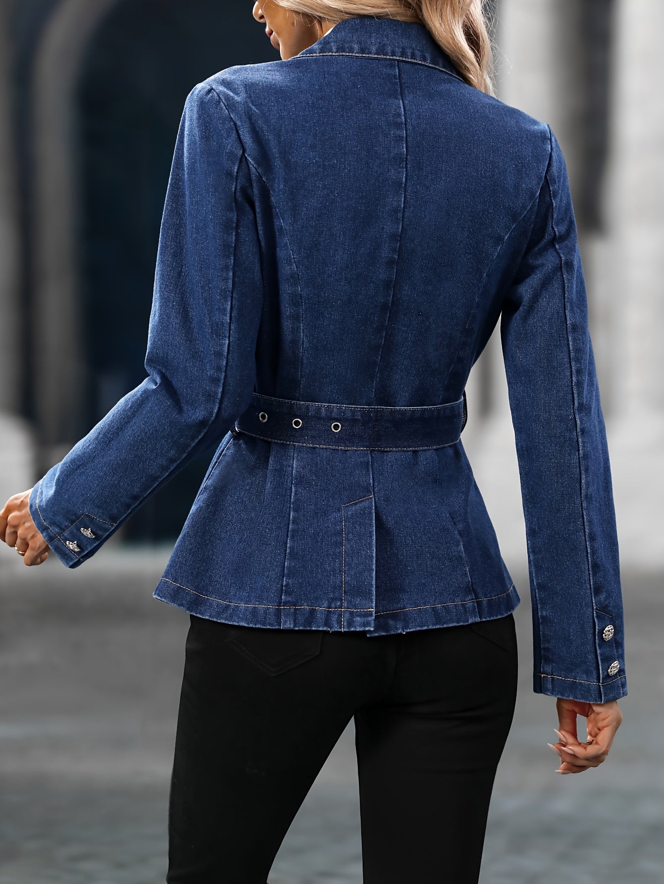 Elise | Adjustable denim jacket in dark washed blue