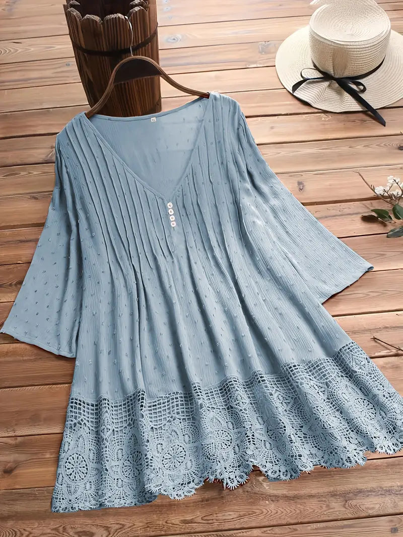 Koemi - Vintage Blouse with Ruffles and V-Neck