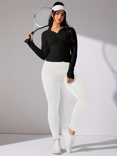 Emma | Plain color casual sports jacket with long sleeves and a full zip