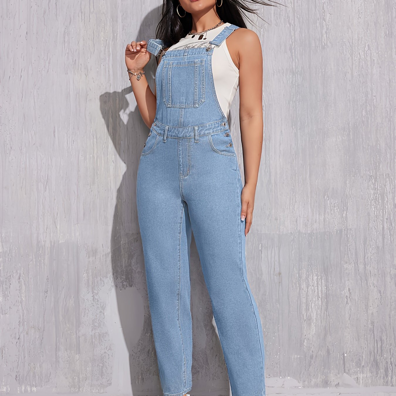 Evelien | Plain light blue denim overalls