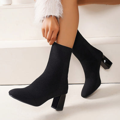 Jasmine | Knitted mid-calf sock boots with block heel