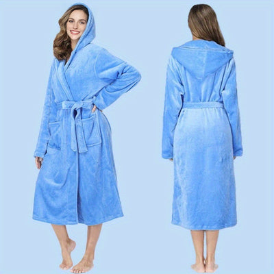 Nina | Zachte koraal fleece badjas met kapuchon en zakken