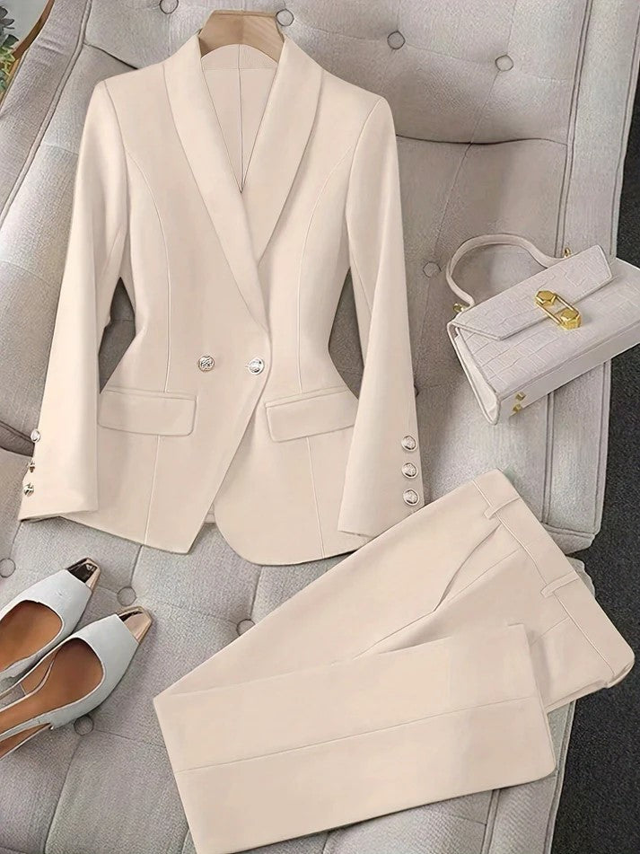 Gisla - Elegant Solid Color Two-Piece Blazer Set