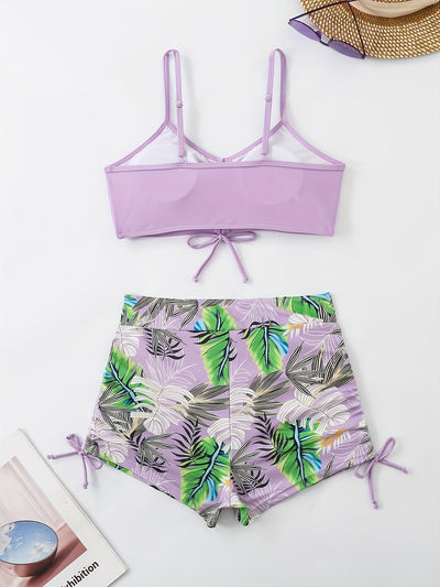 Lana | High-waisted bikini set with tropical leaf print 