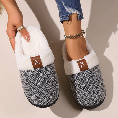 Thick plush slippers with open heel
