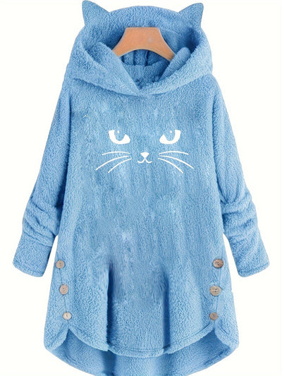 Sophie | Pluche hoodie met kattenprint