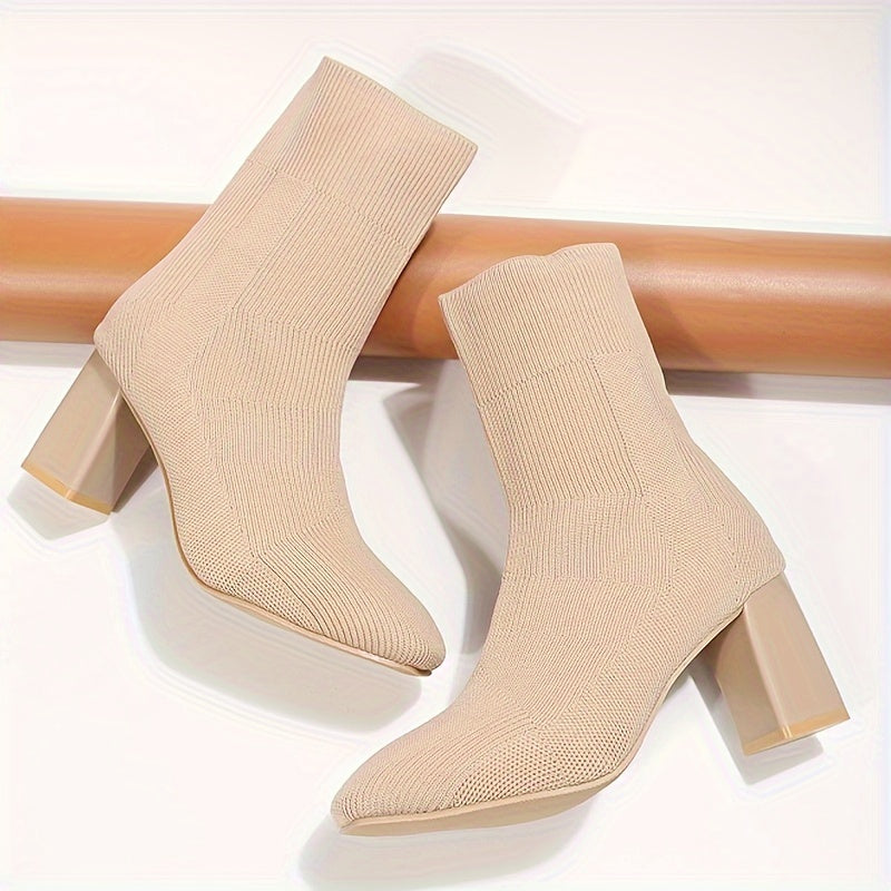 Jasmine | Knitted mid-calf sock boots with block heel