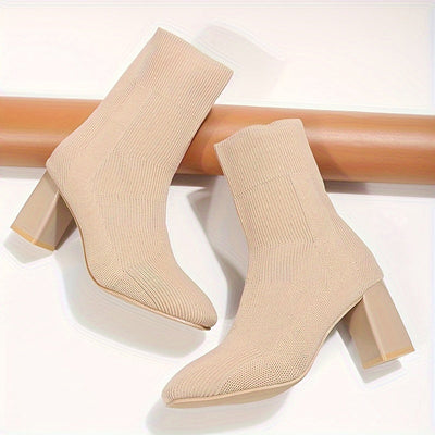 Jasmine | Knitted mid-calf sock boots with block heel