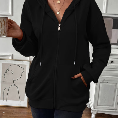 Stefanie | Stevige rits met trekkoord, losse hoodie met lange mouwen en zakken