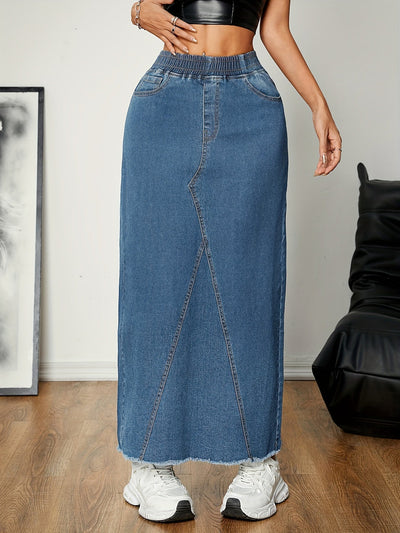 Emma | Plain washed blue streetwear maxi denim skirt