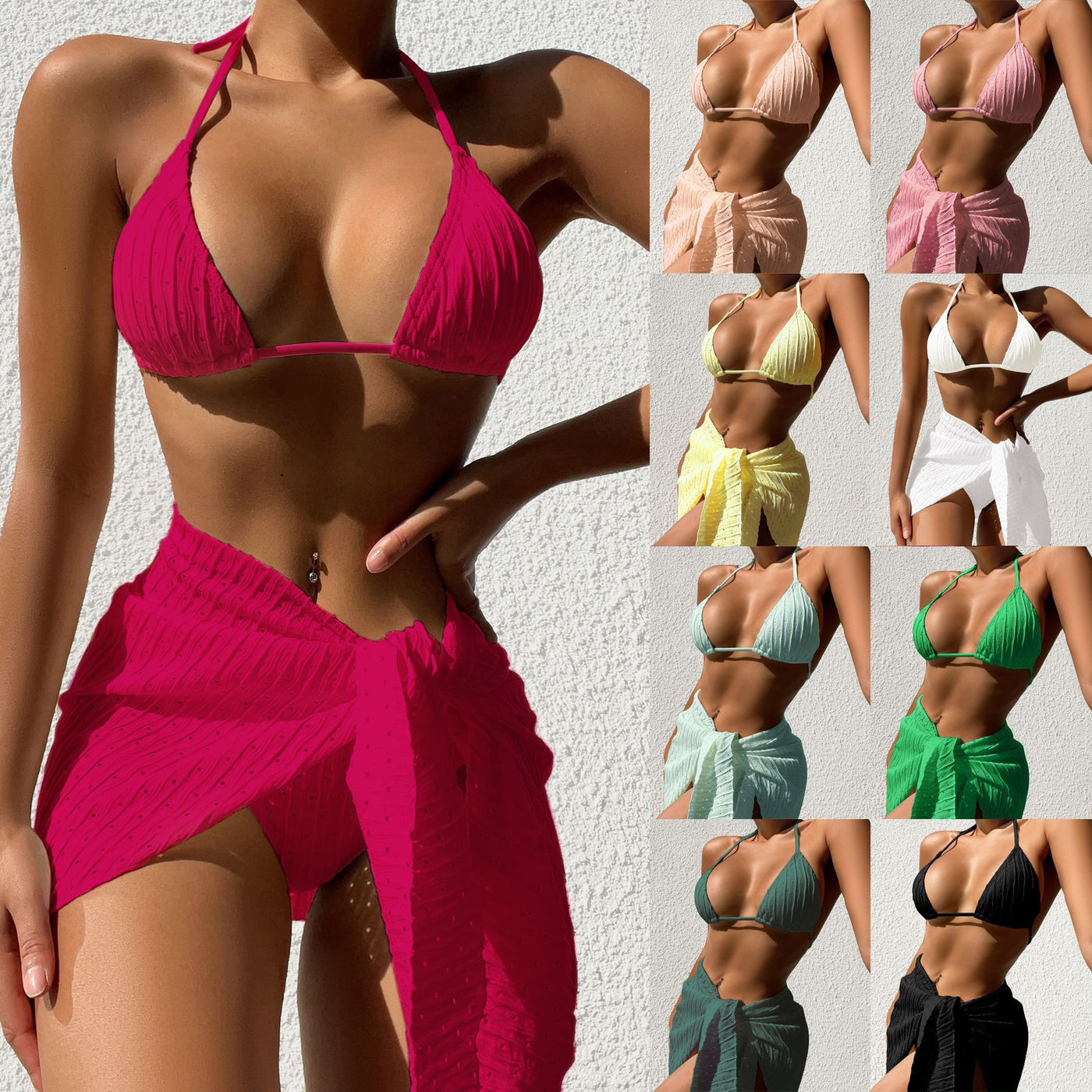 Halterneck Swimsuit Beach Solid Color Sexy Backless Bikini 