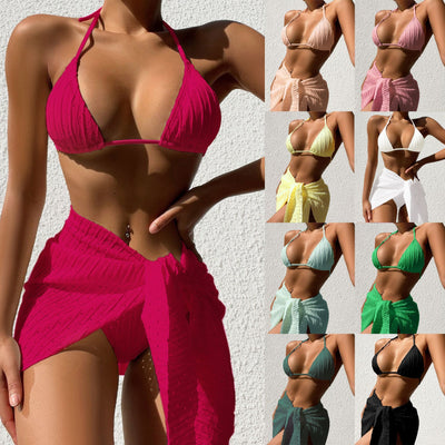 Halterneck Swimsuit Beach Solid Color Sexy Backless Bikini 