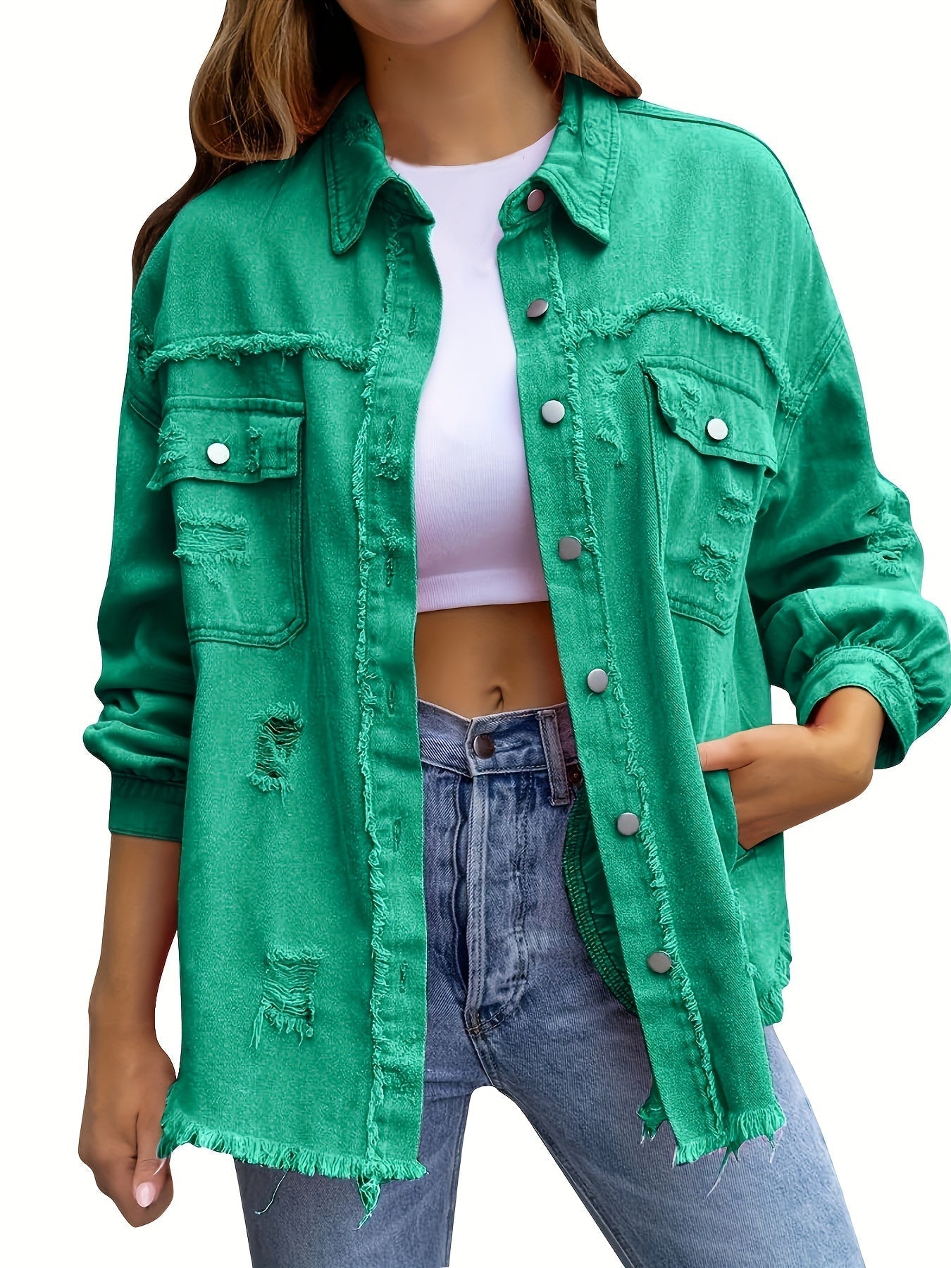 Chloe | Chique distressed denim jas voor dames