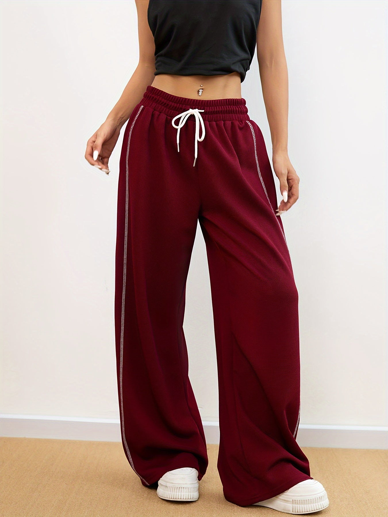 Nina | Dames casual wafelpatroon joggingbroek in effen kleur