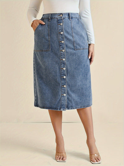 Kiki | Classic denim midi skirt with button detail