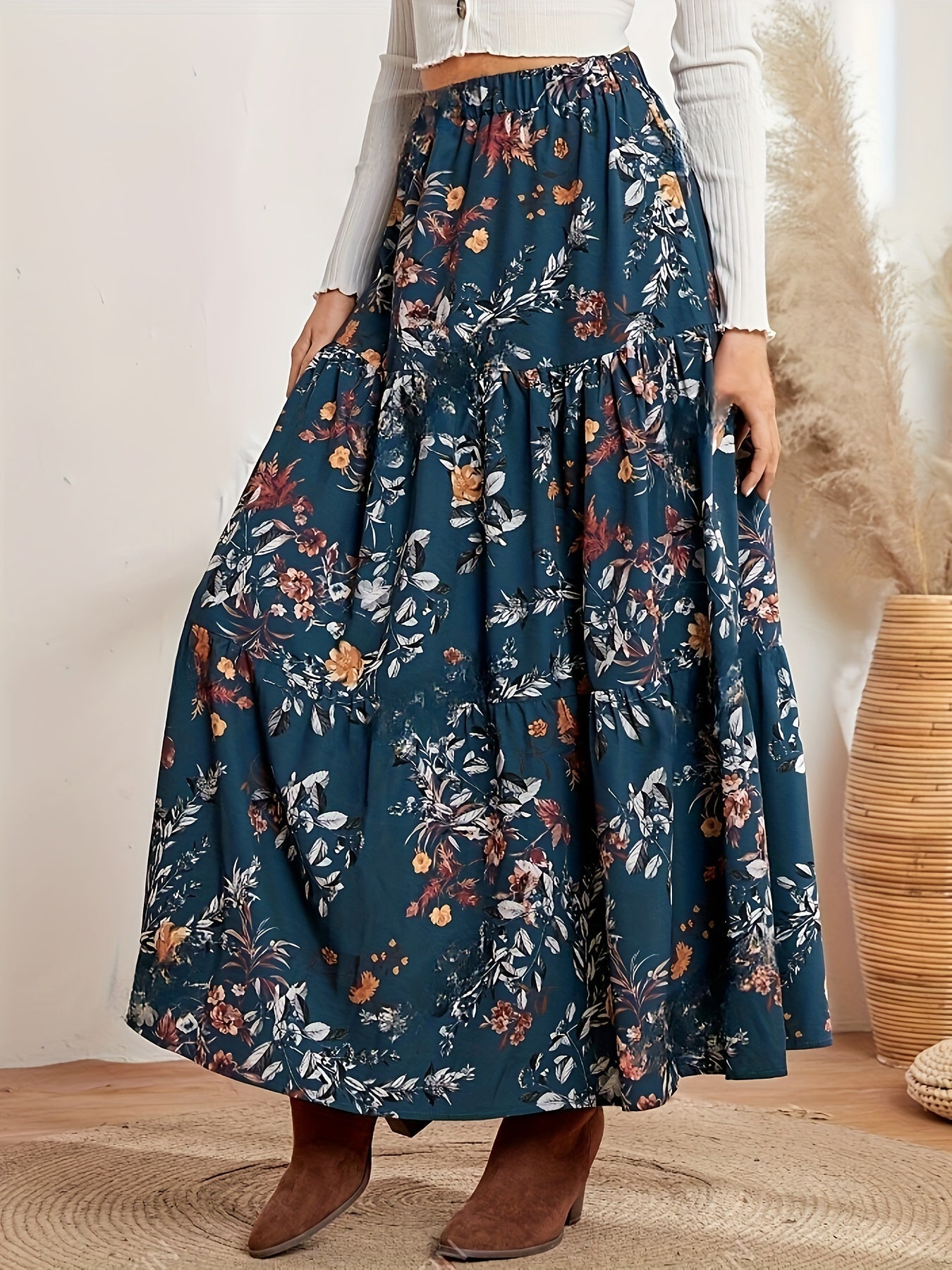 Luna | Elegant maxi skirt with floral print