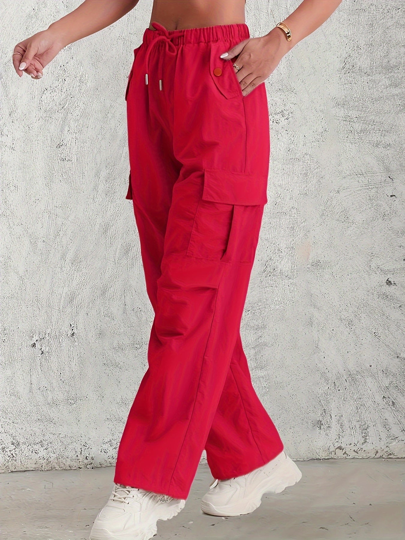 Fay | Hoge taille cargo broek in effen kleur