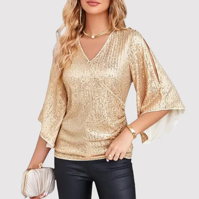 Lurex Wrap Top with Split Sleeves – Festive and Chic
