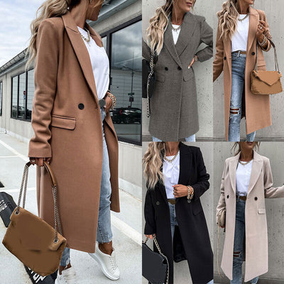 Long Coat with Lapel – Classic Button Coat