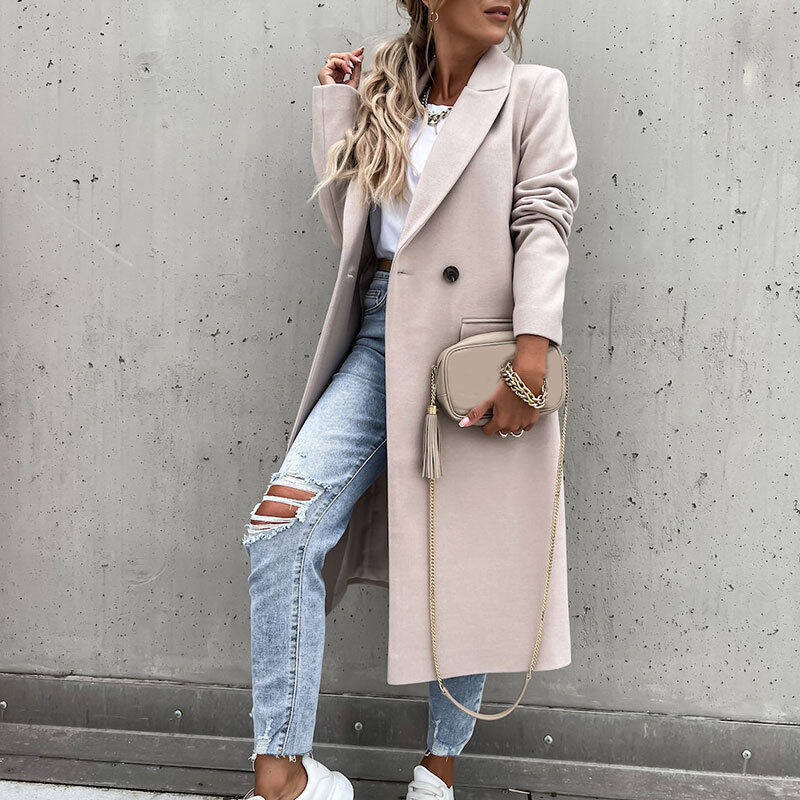 Long Coat with Lapel – Classic Button Coat