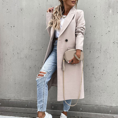 Long Coat with Lapel – Classic Button Coat