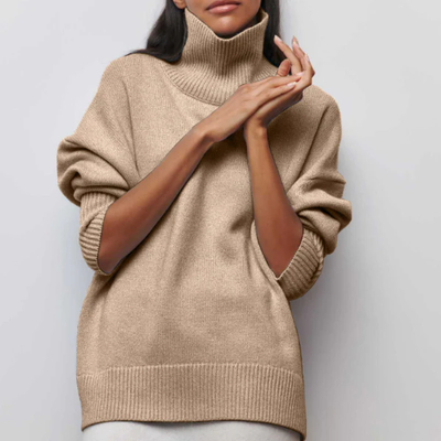 Knitted Women's Sweater with Turtleneck – Oversized Design