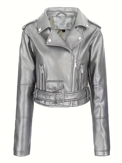 Lotte | Faux leather crop jacket with zipper and long sleeves