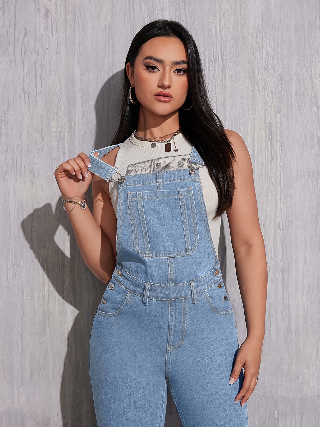 Evelien | Plain light blue denim overalls