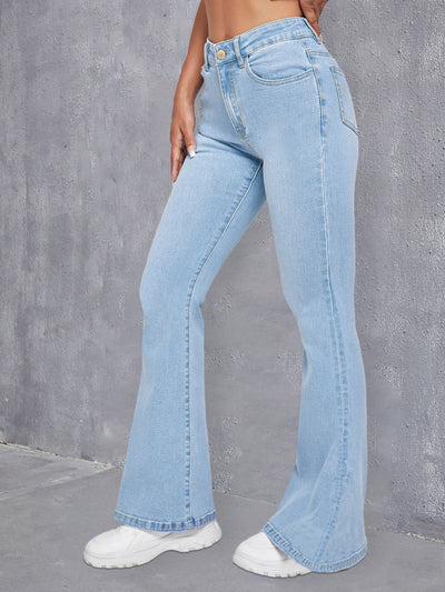 Sophie | Blauwe slim fit flare jeans met hoge stretch