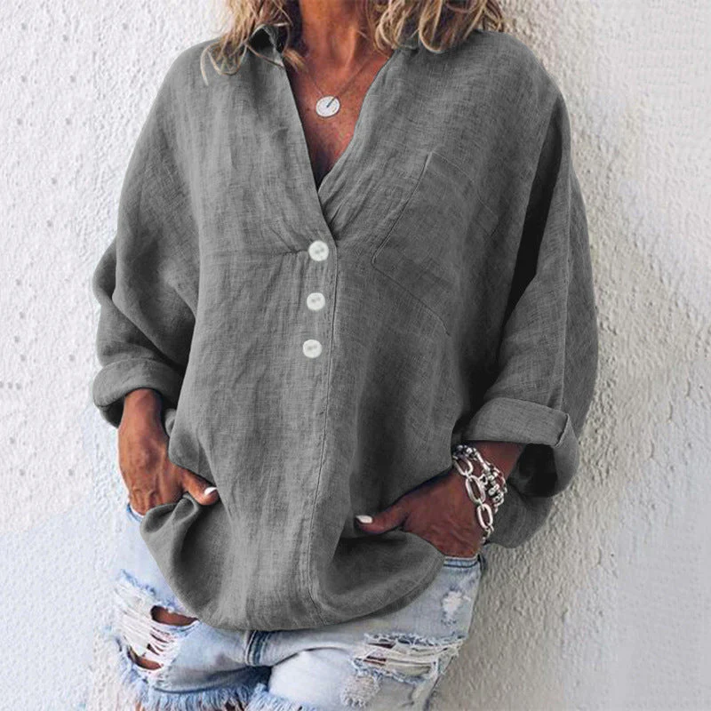 Dames blouse van linnenmix – Casual oversized model met knoopsluiting