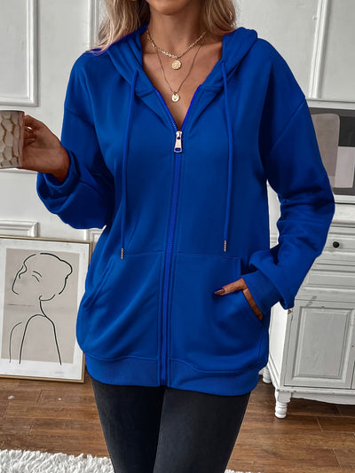 Stefanie | Stevige rits met trekkoord, losse hoodie met lange mouwen en zakken