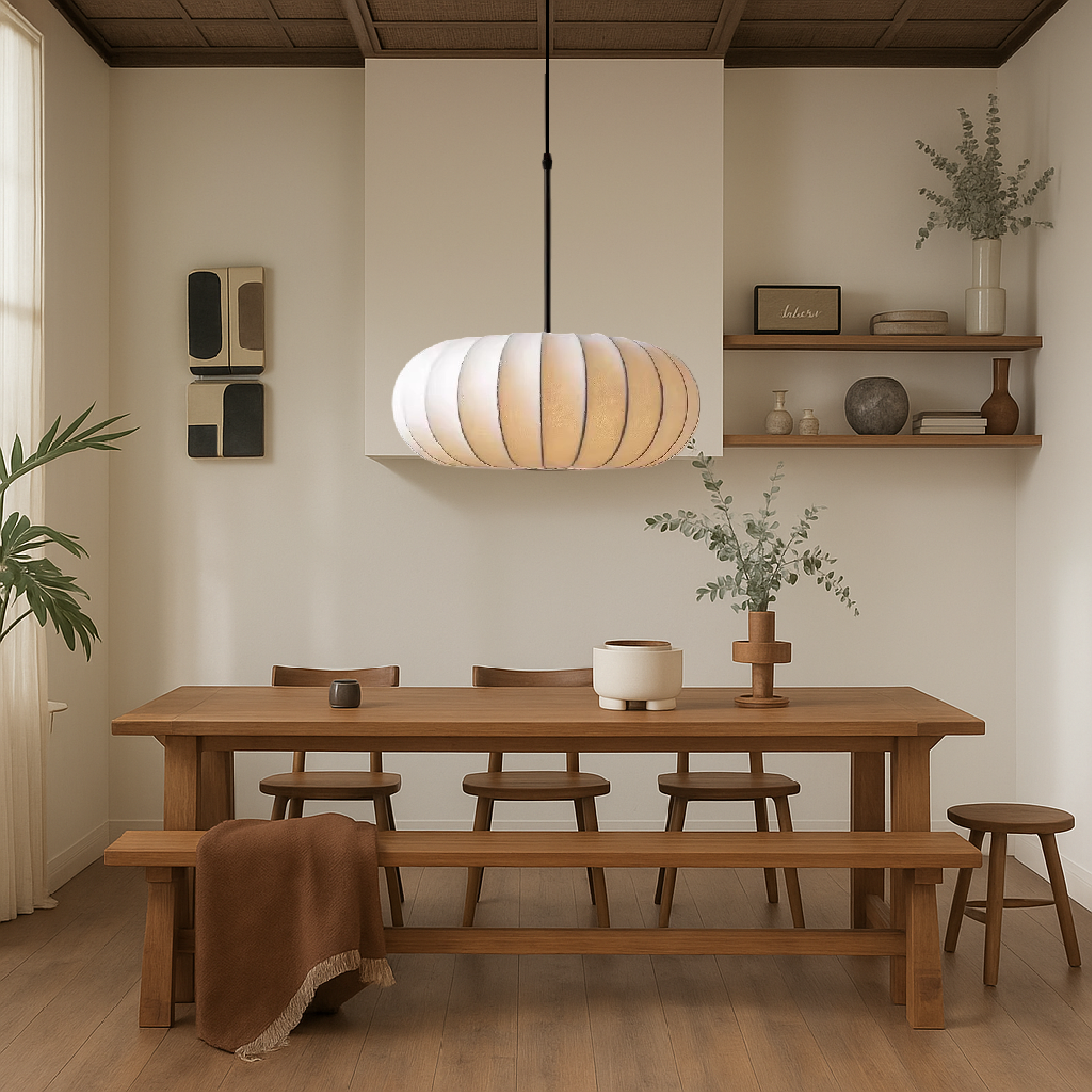 Dinam - Scandi Oval Pendant Light Fabric Shade Dining Lamp