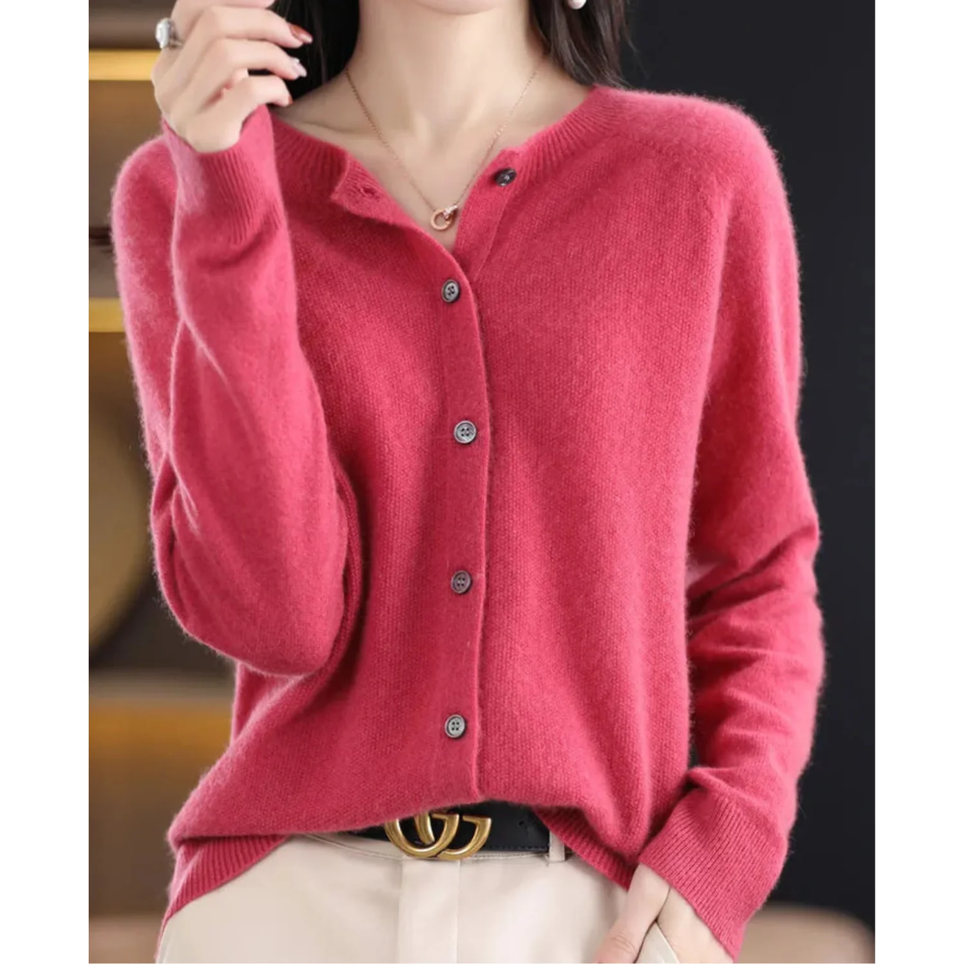 Knitted Cardigan with Buttons – Soft V-Neck Sweater