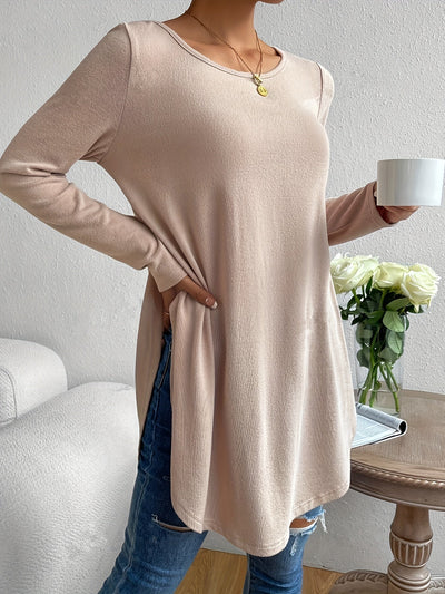 Sophie | Effen kleur dames T-shirt met lange mouw en gebogen zoom