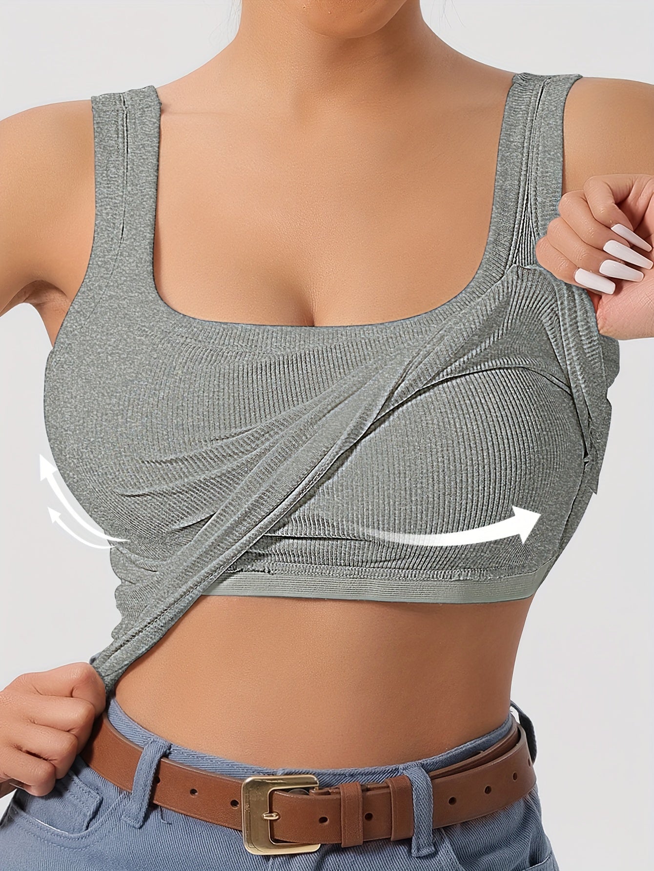 Evelien | Plain tank top with square neck and ribbed vest top with removable chest pad