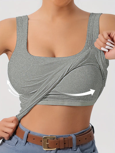 Evelien | Plain tank top with square neck and ribbed vest top with removable chest pad